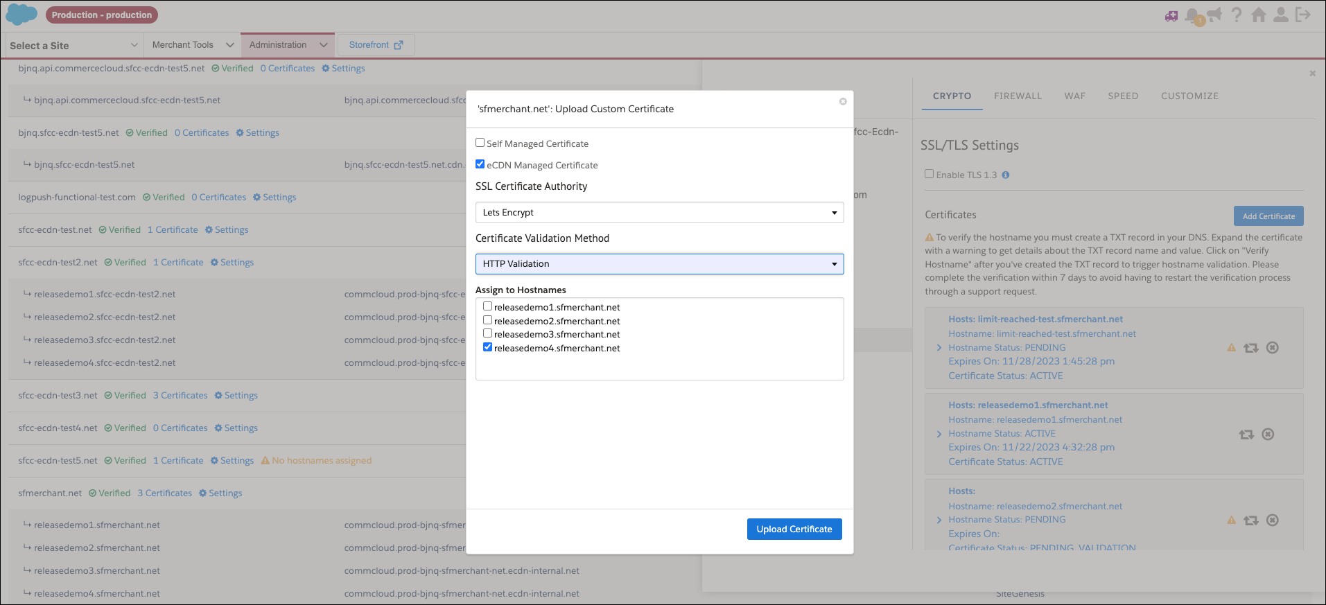 Select ecdn Managed Certificate.